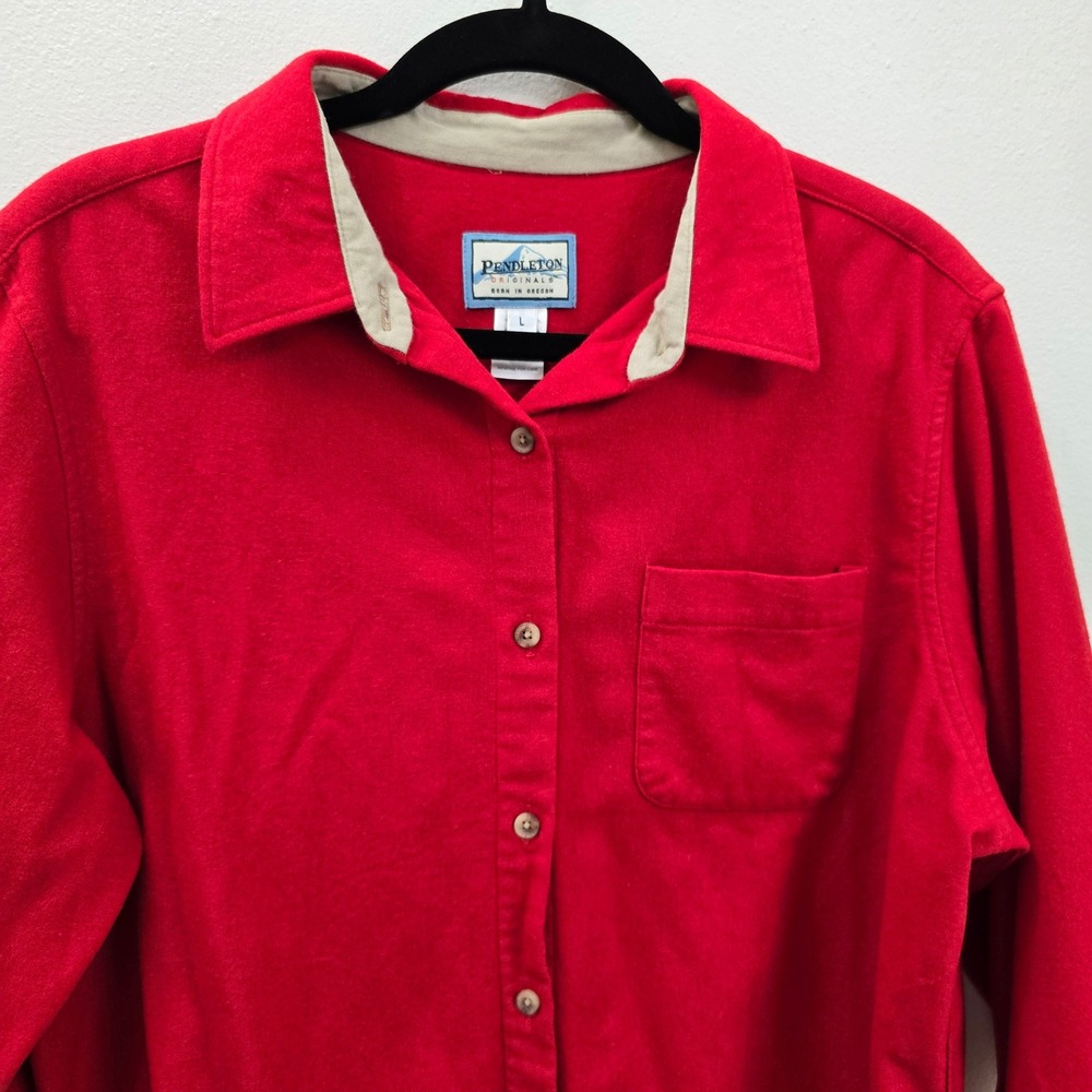 Pendleton Vintage Red 100% Virgin Wool Button Down Shirt Mens Large USA Fabric - Picture 2 of 8